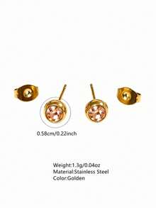 VceTd 1 Pair Mini Cute Style Colorful Glass Decorated Round Ball Stainless Steel Stud Earrings For Women, Suitable For Daily Wear - Yellow Gold - View 17