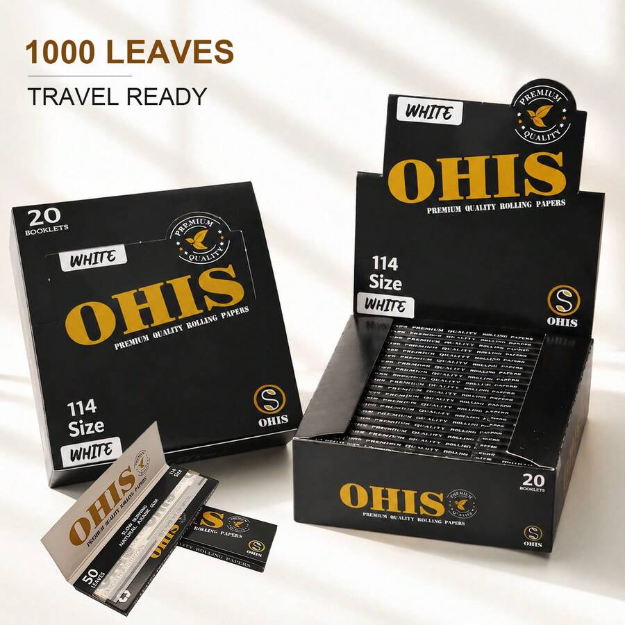New OHIS Portable 114 Size White Rolling Papers | 20 Booklets Total 1000 Sheets, 50 Sheets Per Booklet, Classic Ultra-Thin Natural Wood Pulp Material, Even And Smooth Burn, Portable Travel Design, Preferred For Hand-Rolling Enthusiasts, Suitable For Daily Leisure, Birthday Parties, Gatherings, Also Can Be Used As Creative Gifts For Weddings, Mother's Day, Father's Day, Valentine's Day - Black - View 1