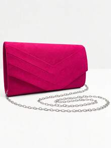 Noctella Rose Red Women's Velvet Evening Clutch, Formal Party Handbag With Chain Shoulder Strap - Hot Pink - View 3