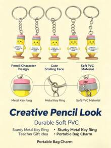 1/5pcs 3D PVC Pencil Doll Keychain, "Thank You For Helping Me Learn" Cartoon Key Ring, Teacher Appreciation Backpack Car Pendant Gift Car‑Key Backpa - Multicolor - View 4
