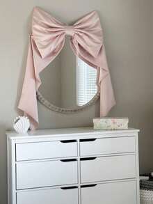 Blush Pink Bow Mirror Decor, Princess Style Bedroom Wall Decoration, Girls Room Soft Furnishing, 1st Birthday Party Decoration, Bow Banner - Multicolor - View 2