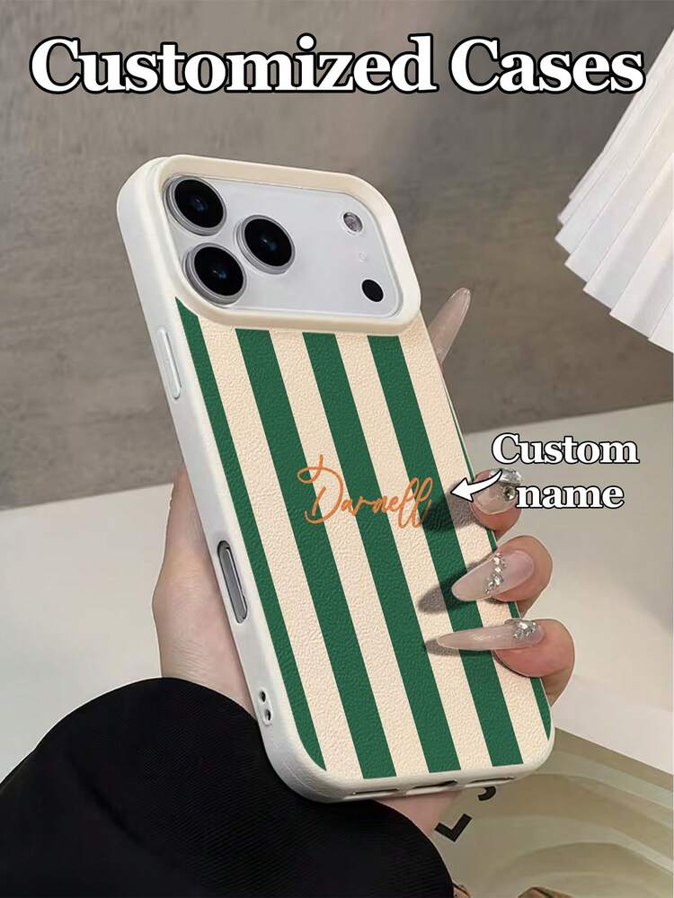 1pc Customizable Personalized Handwritten English Name With Multi-Color Thick Vertical Stripe Pattern Design Phone Case Protective Cover, Suitable For IPhone17promax/17Air/16E/16Promax/15/14plus/13/12/11 S24/20Ultra/A52S/A31A21S/A13/A05S/ Note13ProPlus/Note10/Note12C/Note13C Models, Made Of TPU Material, Handwritten Cursive Font, Private Customized Name, Suitable For Personal Use Or As A Gift For Best Friends, Family, Friends On Holidays, Suitable For Various Occasions - White - View 5
