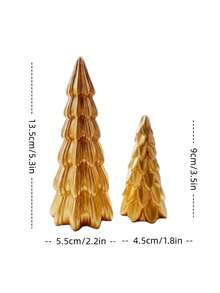 Modern Minimalist Luxury Matte Gold Christmas Tree Statue - Pine Cone And Pleated Countertop Decor, Holiday And Home Gift - A Pair Of Golden Christmas Trees - View 4