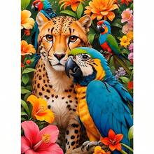 1 pezzo | Pittura di diamanti 5D fai-da-te | Kit di pittura di diamanti con motivo di leopardo e pappagallo in fiori, set di mosaico con perforazione completa rotonda, pittura di diamanti ad alta definizione, concentrazione e relax attraverso il fai-da-te, adatto per decorazione da parete di soggiorno, camera da letto, ufficio, regalo sorpresa per decorazione domestica festiva per famiglia e amici, senza cornice - diamante rotondo - Visualizzare 1