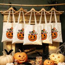 1/5/10pcs Reusable Halloween Trick Or Treat Bags With Handles, Pumpkin Ghost Skeleton Bat Spider Black Cat Little Devil Lantern Patterns, Halloween Theme Party Snack Candy Storage Bags, Trick Or Treat Small Batch Multi-Piece Set - View 35