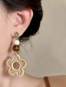 1 Pair Bohemian Plastic Woven Flower Earrings Suitable For Women's Vacation And Party Wear - Multicolor - View 5