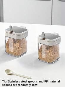Juego de 4/3/2 piezas de frascos de especias 3 en 1 con base, frascos de almacenamiento de vidrio con cucharas, recipientes de almacenamiento de cocina premium, salero, frasco de condimentos, juego de salero y pimentero, fácil de limpiar - multicolor - Ver 16