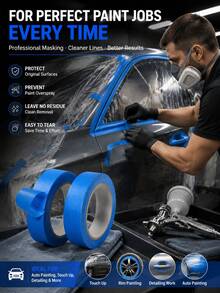 Blue Painters Masking Tape Waterproof No Residue Easy Tear Clean Sharp Edge Painting Adhesive Tape For Auto Car Spray Painting Wheel Rim Detailing Vehicle Modification Wall Renovation Door Window Furniture Protection DIY Art Craft Decoration - Washi Tape - View 2
