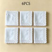 33.5cm Thin White Square Handkerchief With Handmade Lace Edge, 3/6pcs Unisex Pocket Square, Wedding Keepsake Gift - White - View 11