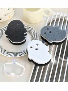 3 piezas de esponjas de limpieza mágicas de 3 capas con diseño de fantasma lindo (estante de almacenamiento no incluido), potentes para eliminar grasa pesada de cocina, esponja multiusos para cocina y baño, decoración de otoño, decoración de Halloween para el hogar y la cocina, adecuadas para uso en centros comerciales y restaurantes - Multicolor - Ver 6