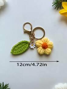 Handmade Exquisite Pom Pom Flower And Green Leaf Keychain, Plant Leaf Pattern, Casual, Cute And Elegant, Suitable For Party, Commute, Travel, Couple, Car, Apartment Keys And More. All-Season Valentine's Day Car Decoration, Also Can Be Used As Bag Charm - Multicolor - View 6
