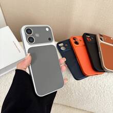 Compatible With IPhone 17/17 Pro/17 Pro Max/16/15/14/13/12/11 Series Phone Case, 1pc Ins Litchi Leather Texture Large Window Design, Full Coverage Anti-Drop Protective Phone Case, 17 Pro Max Phone Case, Fashion Anti-Drop Full Coverage Phone Case - Orange - View 5