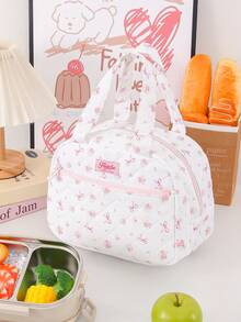 1pc Floral Pattern Insulated Lunch Bag, Soft Touch, Aluminum Foil Lining, Heat-Proof & Waterproof, Large Capacity Portable Handbag - Multicolor - View 15