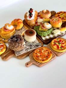1 Set Miniatur Piring Kotak-kotak Beruang Roti Panggang Croissant Makanan Mainan Simulasi Telur Goreng Roti Pizza Set Aksesoris DIY Dekorasi Adegan Kantor Hadiah Ulang Tahun - MultiWarna - View 5
