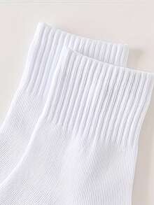 3 Pairs INS Minimalist Pure White Mid-Calf Socks, Vertical Ribbed Cuffed Non-Slip Soft White Socks, Basic Everyday Wear - White - View 6