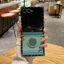 1pc Boys Girls Phone Case Electroplated Square Shell Water Transfer Kevlar Rhinestone Ring Holder Foldable Phone Case Protective Cover Compatible With Samsung Galaxy Z Flip8 Galaxy Z Flip7 Galaxy Z Flip6 Galaxy Z Flip7FE Galaxy Z Flip5 - Multicolor - View 39