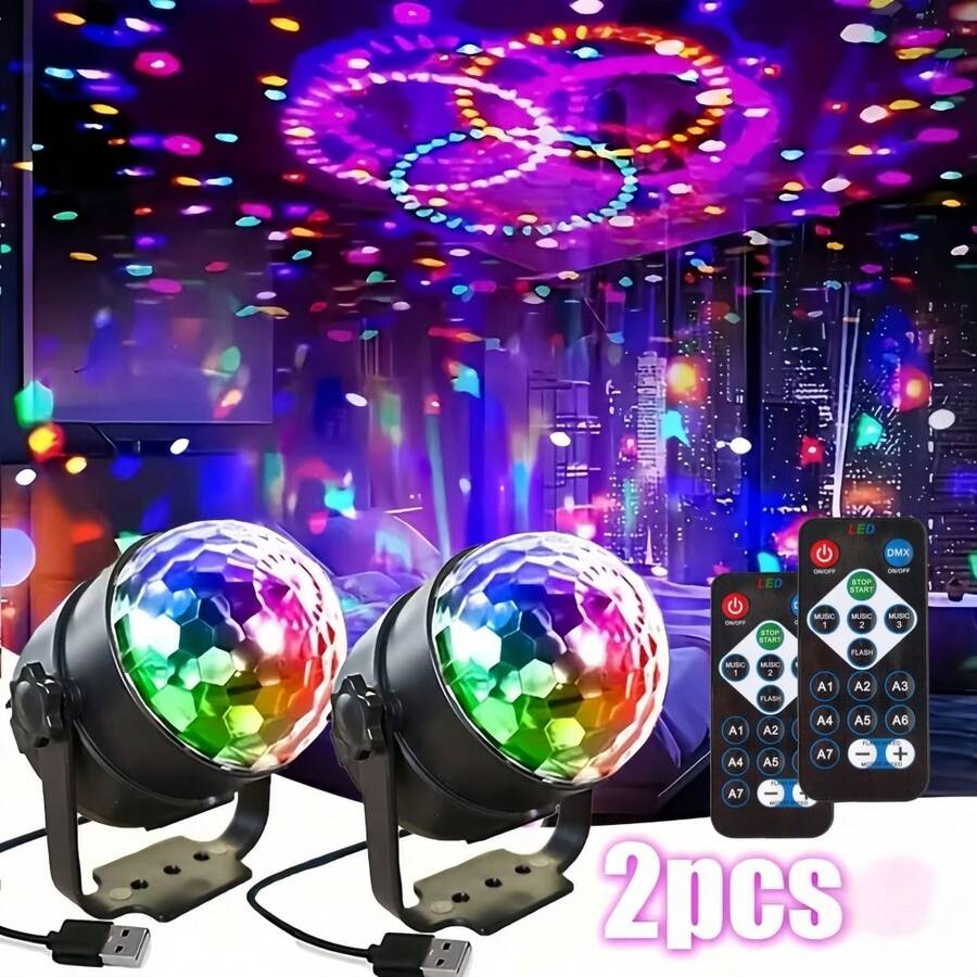 2 Buah Lampu Proyeksi Bola Kristal LED Plastik | Lampu Bola Disko RGB | Bertenaga USB | Lampu Berubah Warna dan Berkedip Mengikuti Musik | Proyeksi Kombinasi Warna Beragam | Sempurna untuk Pesta | Dansa | Dekorasi Ruangan dan Semua Acara Lainnya | Hadiah Liburan yang Ideal
