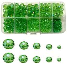 1 Box Green Faceted Glass Rondelle Beads Assorted Sizes Loose Spacer Beads With Storage Case For DIY Bracelet Necklace Earrings Jewelry Making Crafts - A - View 1