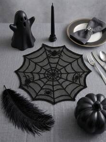 1/2/4件裝黑色蕾絲蜘蛛網餐墊，萬聖節陰森餐桌裝飾，Trick Or Treat 派對餐桌配件，適用於居家廚房、餐廳的節日裝飾 - 查看 6