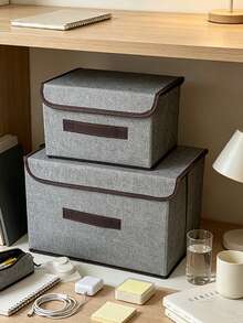 2pcs/1pc Foldable Clothes Storage Basket, Portable Storage Box For Clothes, Underwear, Socks And Other Items, Dust-Proof And Moisture-Proof Wardrobe Storage Device, Miscellaneous Storage Bag, Vanity Organizer, Dormitory Clothes, Toys, Books, Snacks And Miscellaneous Storage Tool, Linen Foldable Storage Container, Multi-Functional Home Storage Box, Clothes Organizer - Multicolor - View 3