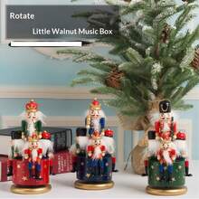 1pc European Style Hand-Painted 23CM Nutcracker Rotating Music Box, Wooden Craft Ornament Home Decor Music Box, Christmas Gift, Christmas Music Box - one-size - View 2