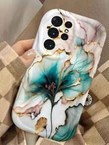 1件裝奶油色多巴胺波浪荷葉邊軟TPU紋理創意鍍金墨蓮花圖案手機殼，適用Galaxy S21 S22 S23 S24 S25 S26/Honor及更多機型 - 白色 - 查看 2