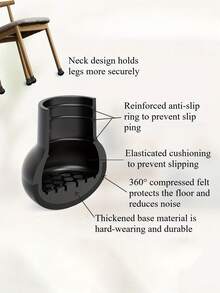 8pcs Solid Wood Floor Chair Leg Protectors, With Felt Pads, Cup-Shaped Leg Caps To Protect Wooden Furniture Legs - Black - View 4
