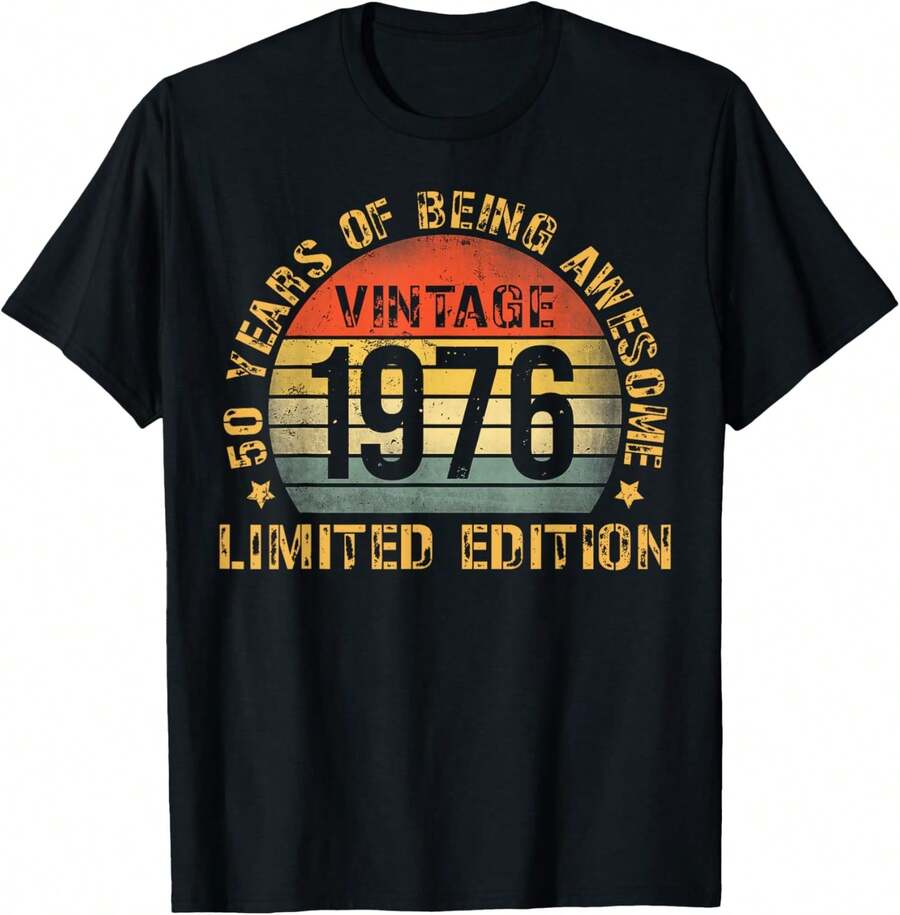 Camisetas para Hombre, Decoraciones Vintage para Cumpleaños de 50 Años, Camiseta de Cumpleaños 50 para Hombre (1976), Camiseta de Anime, Camiseta Clásica, Camiseta Unisex de Algodón Puro con - Negro - Ver 1