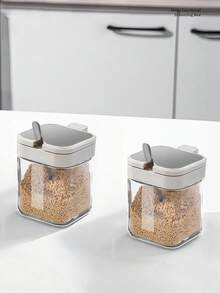 Juego de 4/3/2 piezas de frascos de especias 3 en 1 con base, frascos de almacenamiento de vidrio con cucharas, recipientes de almacenamiento de cocina premium, salero, frasco de condimentos, juego de salero y pimentero, fácil de limpiar - multicolor - Ver 13