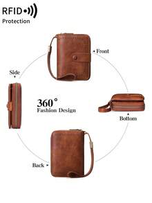 MIYIN Fashion Retro Hollow Design Credit Card Wallet, Women's, RFID Anti-Theft, Large Capacity Bifold Zipper Card Holder, With Wrist Strap, 32 Card Slots, Short Wallet, Wristlet Wallet, RFID Wallet, Suitable For Party, Shopping, Travel - Brown - View 9