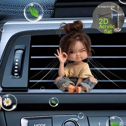 OK Gesture Winking Girl Car Air Vent Hanging Ornament, 0.3cm Thin Flat Acrylic Decor, Universal Sweet Style Car Interior Accessory, Gift For Female Drivers
