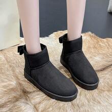 Women's Short Snow Boots With Bow Knot Heel, Minimalist Soft Style Winter Thermal Lined Ankle Boots - Black - View 4