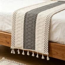 1pc Luxury Vintage Hollow Woven Tassel Bed Runner Bed Throw Decorative Blanket For Bedroom - Grey - View 5