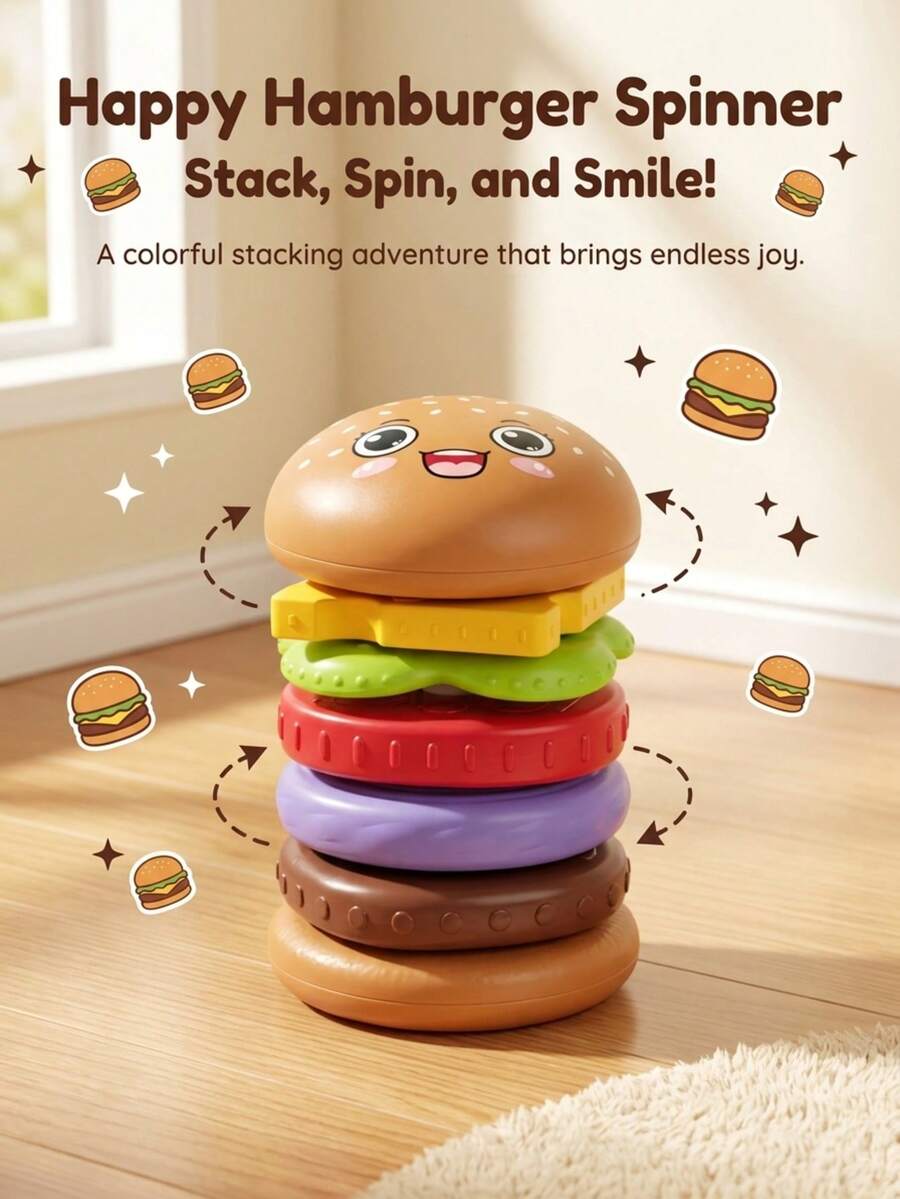Hamburger Rotating Stacking Toy, Early Education Geometric Shape And Color Recognition Stacker, Improves Hand-Eye Coordination And Sensory Training, Indoor Parent-Child Interactive Stress Relief Rainbow Tower Educational Toy, Suitable For Infants And Toddlers Home Activities, Halloween Birthday Holiday Gift
