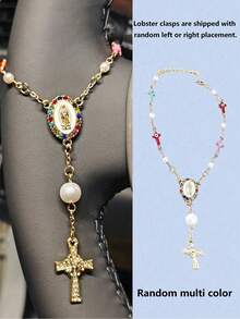 1 pieza Rosario de volante con perlas blancas/rosas, amuleto de coche con la Virgen María y el mal de ojo, adorno colgante interior de coche católico, regalo de decoración de coche femenino para mujeres - Multicolor - Ver 13