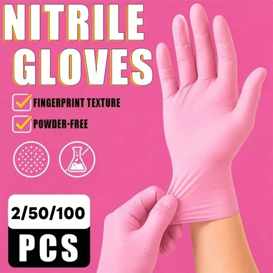 Wholesale--2/50/100Ppcs Light Pink Composite Nitrile Gloves, Disposable Gloves, Suitable For Kitchen, Dishwashing And Home Cleaning, Reversible, Latex-Free Formula, Suitable For Indoor And Outdoor Use, Kitchen Cleaning Gloves.