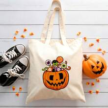 1/5/10pcs Reusable Halloween Trick Or Treat Bags With Handles, Pumpkin Ghost Skeleton Bat Spider Black Cat Little Devil Lantern Patterns, Halloween Theme Party Snack Candy Storage Bags, Trick Or Treat Small Batch Multi-Piece Set - View 15