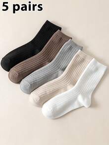 5 Pairs Women's Solid Color Boat Socks, Fashionable Versatile Casual Comfortable Soft Sweat-Absorbing Breathable Women's Socks, Couple Socks Suitable For Daily Wear - Multicolor - View 1
