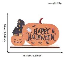 Rustikale freistehende Holz-Halloween-Tischdekoration, gruselige Boo-Geister-Kürbis-Spinnen-Hexen-Tafel, Spukhaus-Herbst-Etagere-Innen-Party-Mittelstück-Ornament-Geschenk - A - Übersicht 8