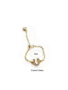 1pc S925 Sterling Silver Minimalist Luxury Rhinestone U-Shaped Adjustable Chain Ring For Women, Elegant Design, European And American Fashion, Personalized Exquisite Niche Cool Elegant, Ins High-End Ring, Daily Casual Low-Key Outfit, Party, Holiday Gift - Geometry - View 10