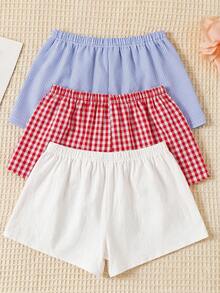 3pcs Women's Plus Size Pajama Pants, Striped Shorts Loungewear, Loose And Comfortable, Suitable For Summer - Multicolor - View 2