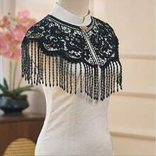 Vintage Romantic Chinese Style Shawl, Black Water-Soluble Lace Shawl, Floral Embroidery, Beaded Tassels And 3D Lace Edge Design, Multi-Functional Holiday - Black Lace - View 4