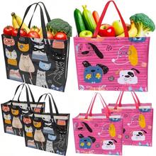 6 Pack Reusable Grocery Bags Foldable Large Reusable Shopping Bags, Supermarket, Picnic, Beach Home Storage - Pink Black - View 1