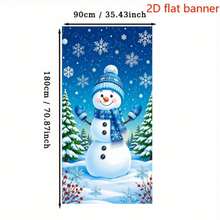 2D Plane 1 Piece Of Winter Christmas Snowman Theme Banner Background. Cute Snowman With Snowflakes, Pine Trees And Red Fruits In The Winter Scene. Made Of Polyester Material, No Power Supply Required. - View 5