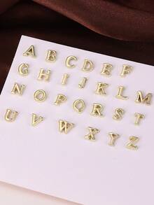 52Pcs 3D Gold Alloy Letter Nail Charms Metal A-Z Alphabet Nail Studs Vintage Metallic Mini Capital Letter Nail Jewelry Accessories Minimal Y2K Sweet Cool Girl DIY Salon Manicure Decoration Nail Supplies - Gold - View 6