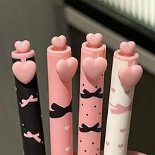 Box Of 4 Pink Bow Gel Pens, 0.5mm Tip, Quick-Dry Smooth Writing, Cute Pink White Black Color Scheme, Includes Various Exquisite Patterns, Suitable For Office And Study - Pink Heart Bow - View 4