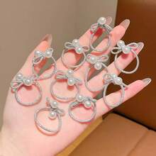 10pcs/Set Girls Hair Accessories Sweet Silver & Colorful Bow Hair Ties Small Elastic Bands Cute Hair Accessories, Suitable For Braiding Or Hair Volume For Young Girls - Multicolor - View 9