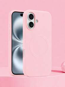 VRNOEI Minimalist Pink Silicone Magnetic Phone Case Compatible With IPhone 17 Pro Max 14 13 12 11 15 16 Pro Max Phone Case With Velvet Wireless Charging Compatible With IPhone Cover Phone Series Case Women's And Men's Phone Cases Accessories - Hot Pink - View 2