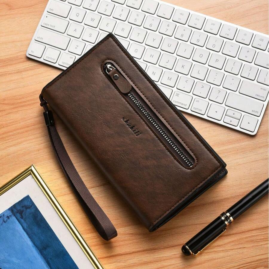 Light Brown APU Leather Men's Wallet & Check Holder - Light Brown - View 1
