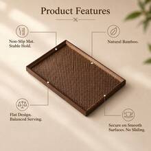 Walnut Square Bamboo Tray With Handle, Detachable Woven Mat, Multi-Size Breakfast Storage Tea Coffee Snack Food Cake Aromatherapy Candle Fruit Tray, Kitchen Accessories, Home Decor, Room Decor, Wedding, Picnic, Back To School Essentials - Maroon - View 7